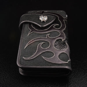 Black Lizard Skin Leather Biker Wallet