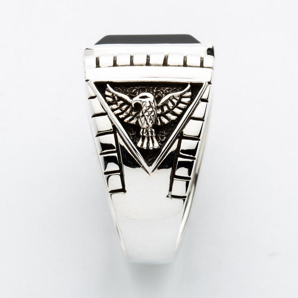 Sterling Silver Black Onyx Eagle Mens Ring