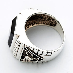 Sterling Silver Black Onyx Eagle Mens Ring