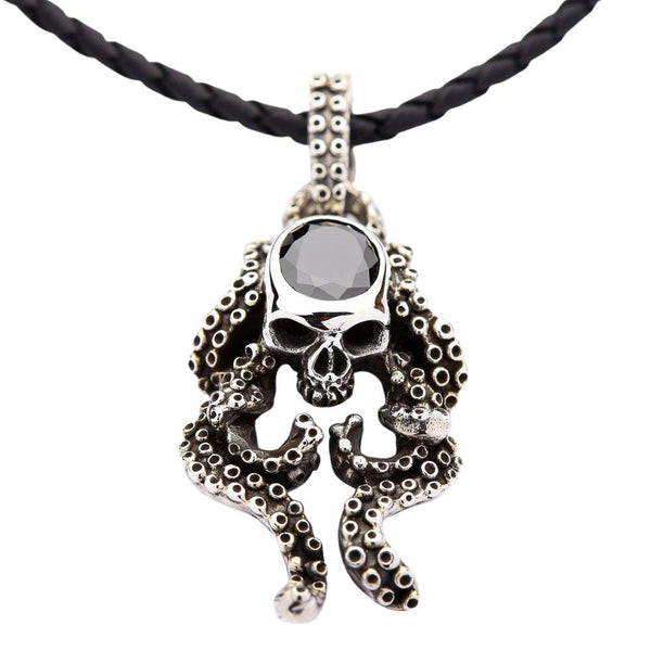 Pendentif Octopus Crâne Gothique Onyx Noir