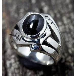Black Onyx Rocker Silver Mens Rings
