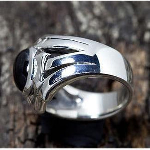 Black Onyx Rocker Silver Mens Rings
