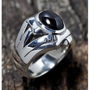 Black Onyx Rocker Silver Mens Rings