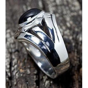 Black Onyx Rocker Silver Mens Rings