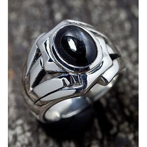Black Onyx Rocker Silver Mens Rings