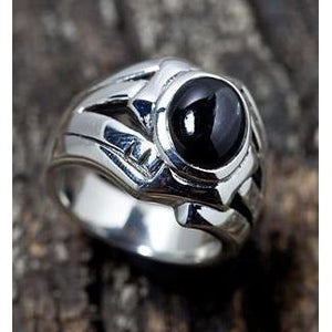 Black Onyx Rocker Silver Mens Rings