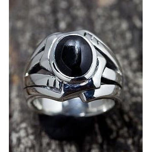Black Onyx Rocker Silver Mens Rings