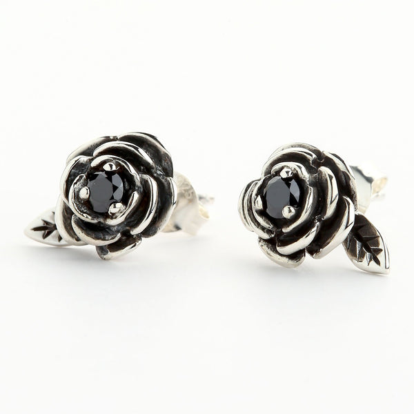 Sterling Silver Black Rose Earrings
