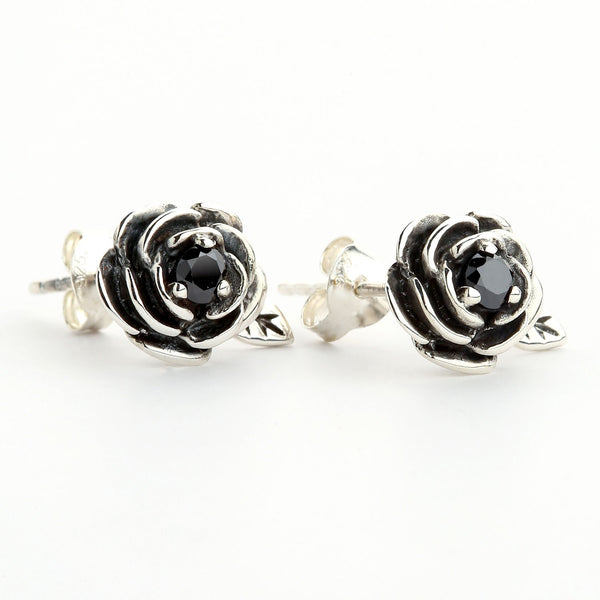 Sterling Silver Black Rose Earrings