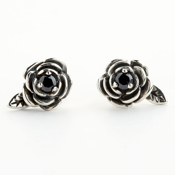 Boucles d'oreilles roses noires en argent sterling