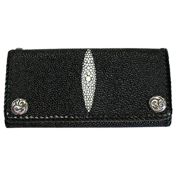 Black Stingray Leather Trifold Long Wallet