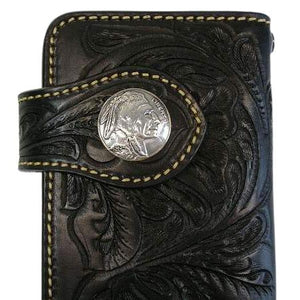 Portefeuilles de motard western noir en cuir véritable