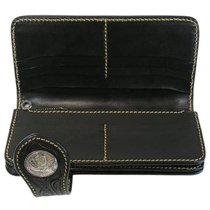Portefeuilles de motard western noir en cuir véritable