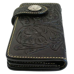 Portefeuilles de motard western noir en cuir véritable