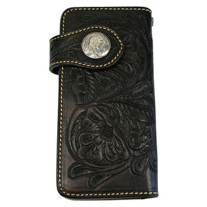 Portefeuilles de motard western noir en cuir véritable