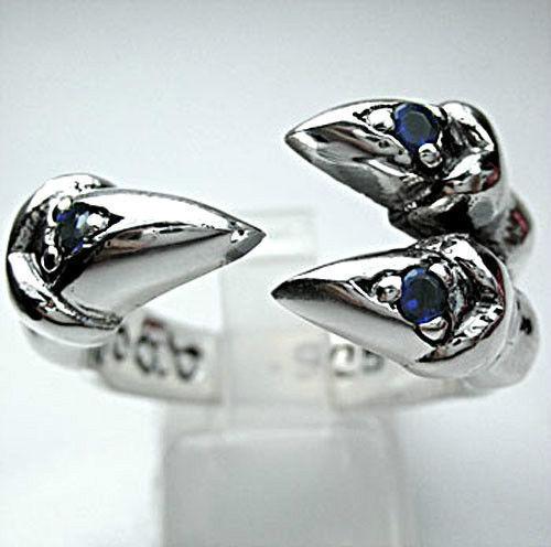Blue Sapphire Sterling Silver Gothic Claw Ring