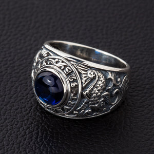 Anel koi de prata com zircônia azul, perfil elevado da pedra azul