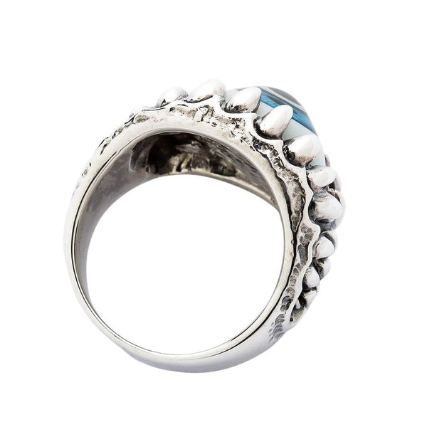 Silver Gothic Claw Blue Eye Eyeball Ring