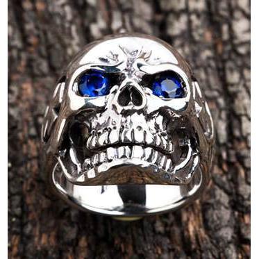 Blue Eyes Skull Silver Rings