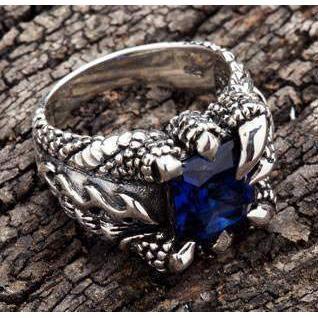 Мужское готическое кольцо с синим сапфировым когтем