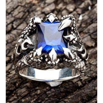 Blue Sapphire Claw Mens Gothic Ring