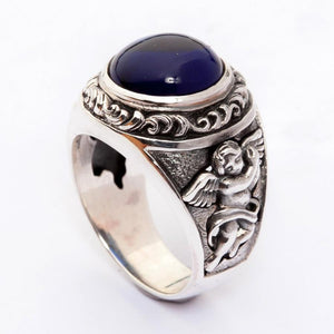 Amor-Liebesring aus Sterlingsilber mit blauem Stein