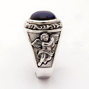 Amor-Liebesring aus Sterlingsilber mit blauem Stein