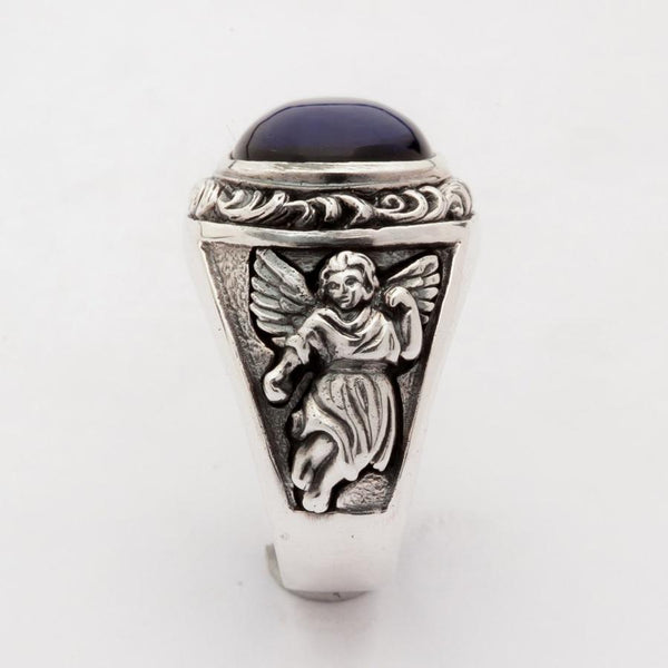 Sterling Silver Blue Stone Cupid Love Ring
