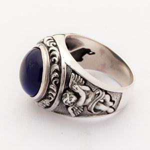Amor-Liebesring aus Sterlingsilber mit blauem Stein