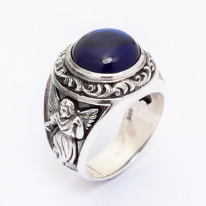 Amor-Liebesring aus Sterlingsilber mit blauem Stein
