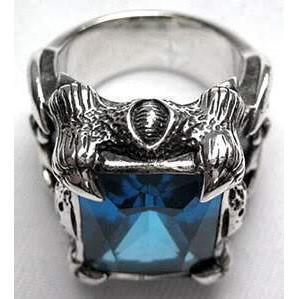 Blue Topaz Sterling Silver Dragon Claw Mens Ring