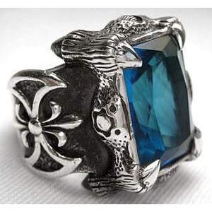 Blue Topaz Sterling Silver Dragon Claw Mens Ring