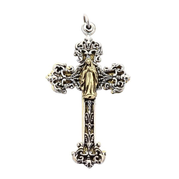 Brass Silver Mary Angel Cross Pendant