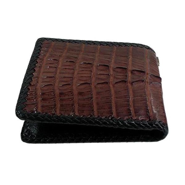 Темно-коричневый байкерский кошелек из крокодиловой кожи двойного сложения