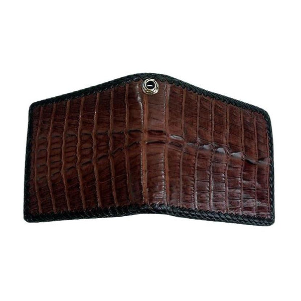 Dark Brown Crocodile Leather Bifold Biker Wallet