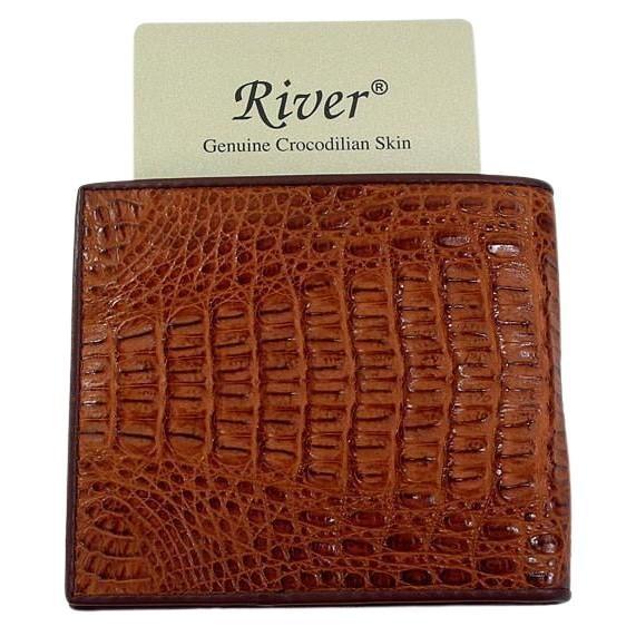 Brown Genuine Crocodile Head Skin Leather Wallet