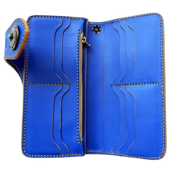 Blue Genuine Leather Japanese Koi Carp Biker Wallet