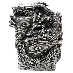 Chinese Dragon Sterling Silver Biker Lighter, opposite dragon relief and clouds