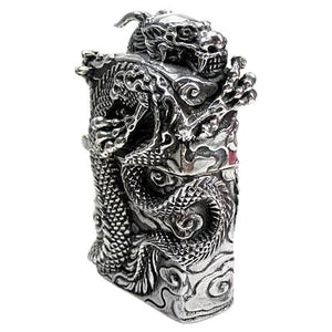 Chinese Dragon Sterling Silver Biker Lighter, opposite side dragon and clouds