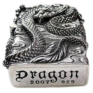 Chinese Dragon Sterling Silver Biker Lighter, base engraving and 925 stamp
