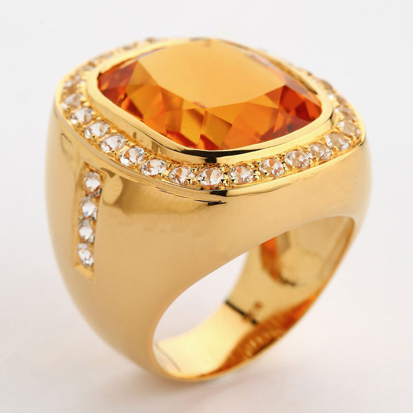 Huge Yellow Gold Mens Citrine Ring