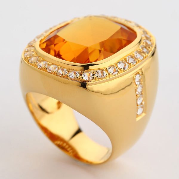 Huge Yellow Gold Mens Citrine Ring
