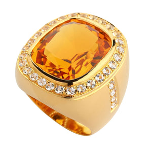 Huge Yellow Gold Mens Citrine Ring