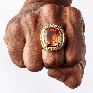 Huge Yellow Gold Mens Citrine Ring