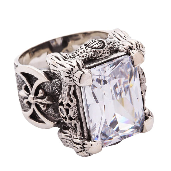 Silver Diamond Dragon Claw Ring