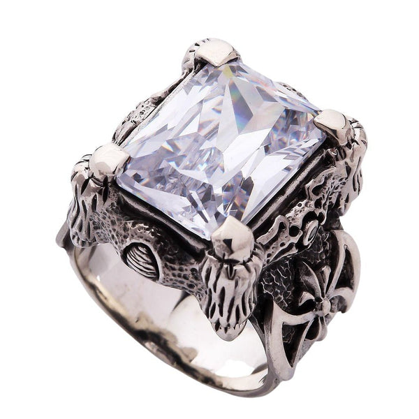 Silver Diamond Dragon Claw Ring