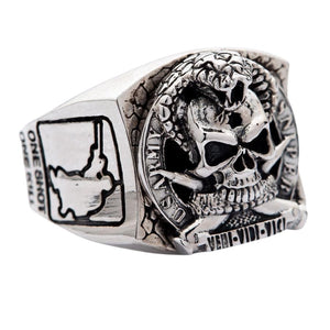 Cobra skull sniper silver ring, cobra and opposite shoulder
