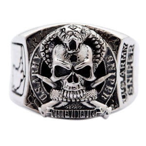Cobra skull sniper silver ring, cobra skull signet from front