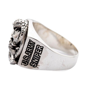 Cobra skull sniper silver ring, opposite shoulder profile