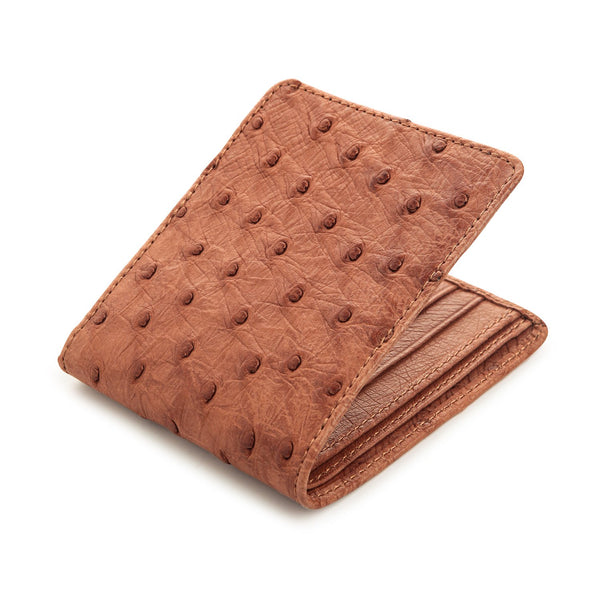 Кожаный кошелек на подкладке из коньячной кожи коричневого цвета из кожи страуса